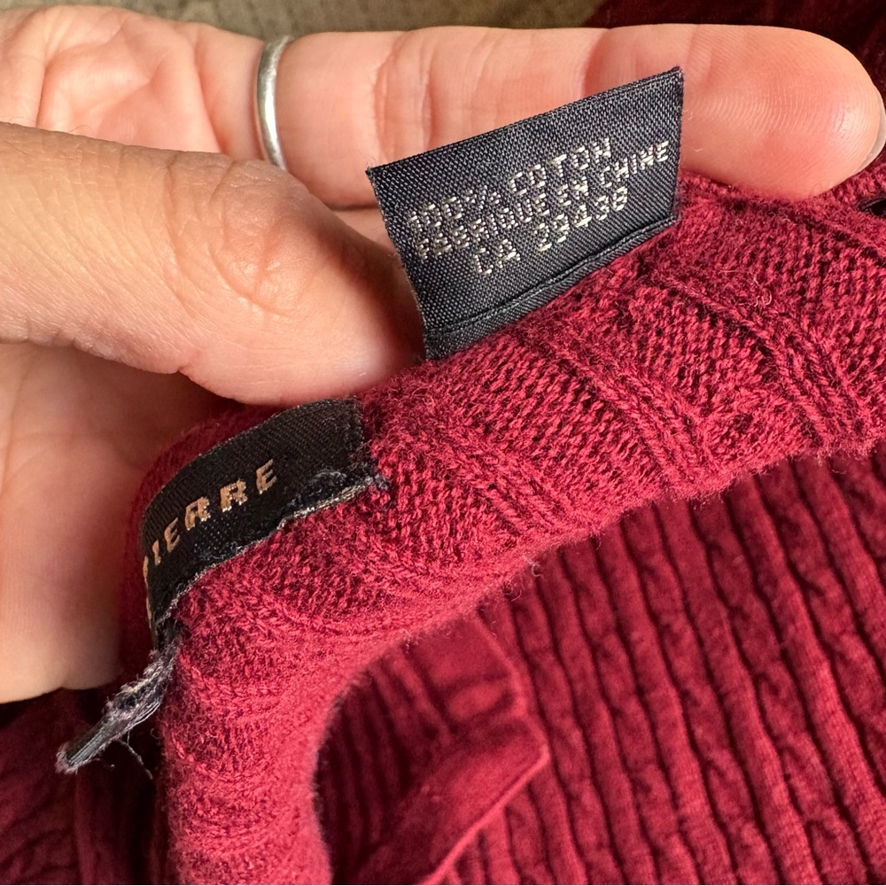 Vintage JEANNE PIERRE Deep Burgundy Maroon Red Cable Knit Button Cotton Cardigan - Picture 4 of 6